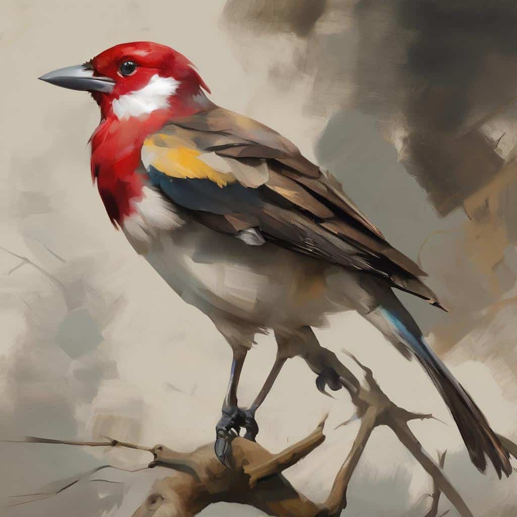 Ρεαλιστική ζωγραφιά καρδινάλιου σε κλαδί.
